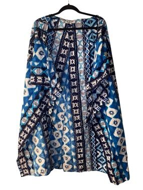 Pomare Hawaii Vintage Wrap Dress Blue Tribal Print Boho Resort